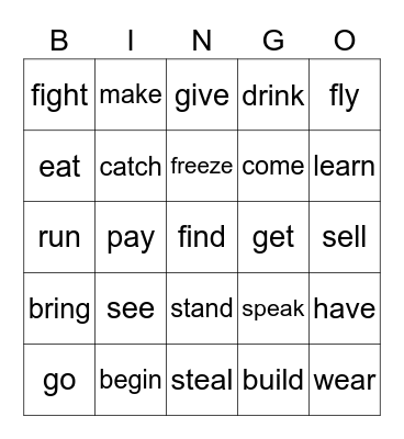 Irregular Verbs Bingo Card