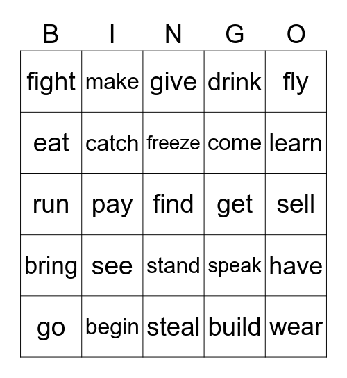 Irregular Verbs Bingo Card