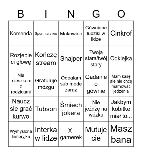 Mammonskie bingo Card