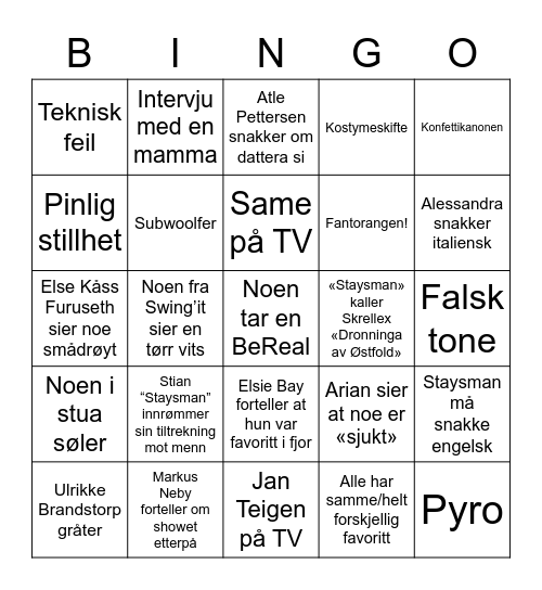 MGP BNG Bingo Card