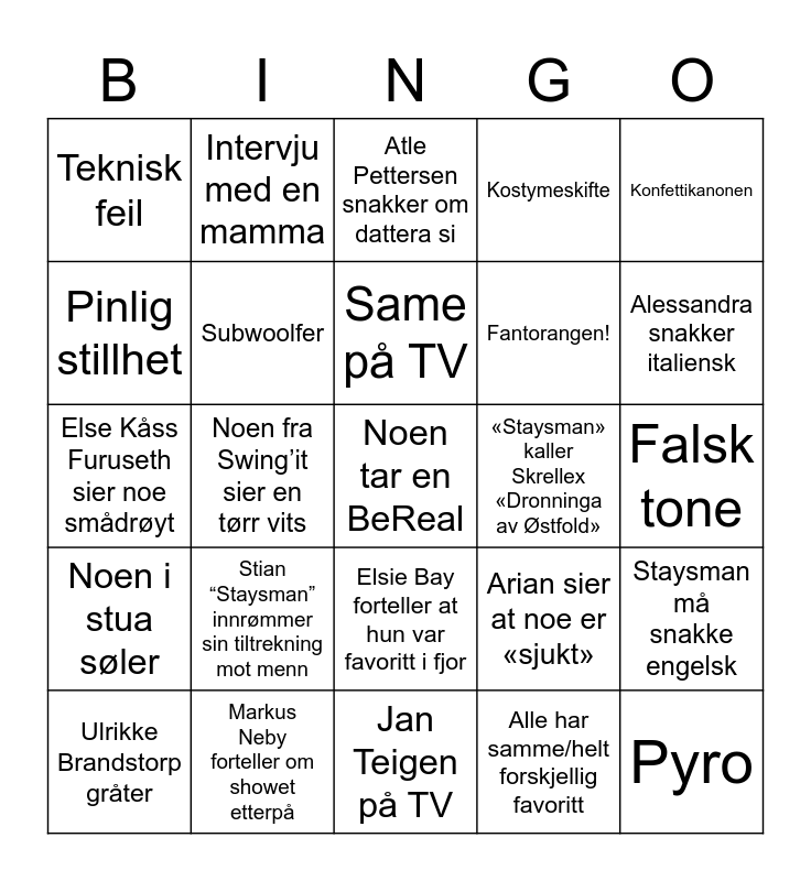 MGP BNG Bingo Card