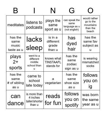 FIND SOMEONE WHO… Bingo Card