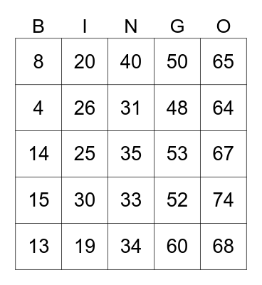 BIIIINGO LIVE! Bingo Card