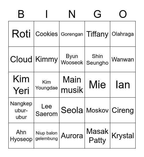 Bingo Bing Bing SEJEONG96TL Bingo Card