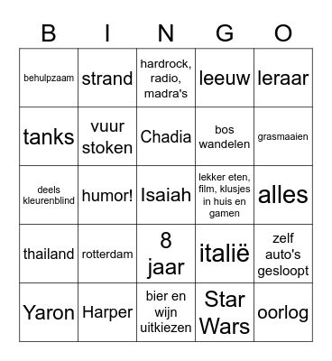 Isaiah Bingo Card