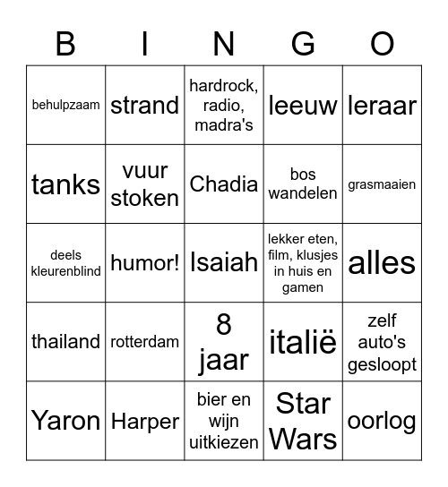 Isaiah Bingo Card