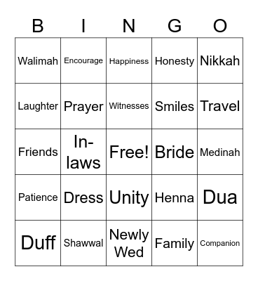 Marriage Bingo Card