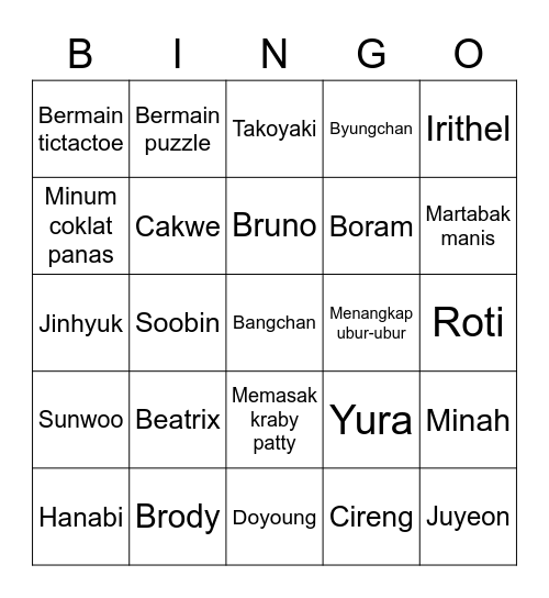 Pacarnya soobin Bingo Card