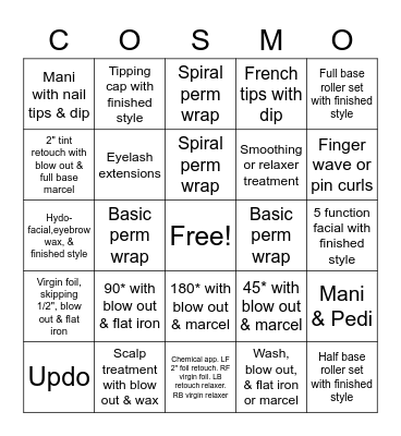 Beauty School Bingo Card