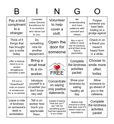 KINDNESS WEEK BINGO Card