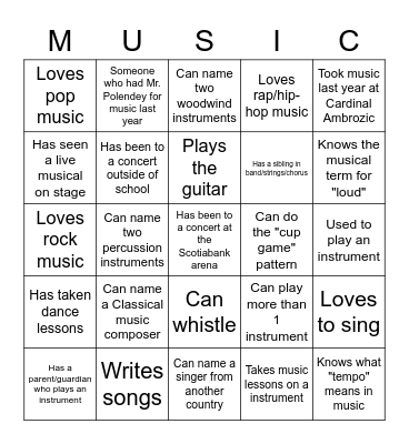 Getting to Know You - Music Edition Bingo Card