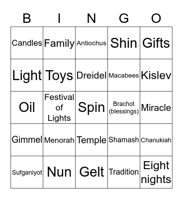CHANUKAH BINGO Card