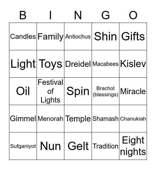 CHANUKAH BINGO Card