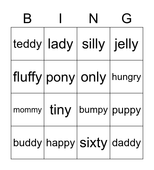 y (long e) Bingo Card