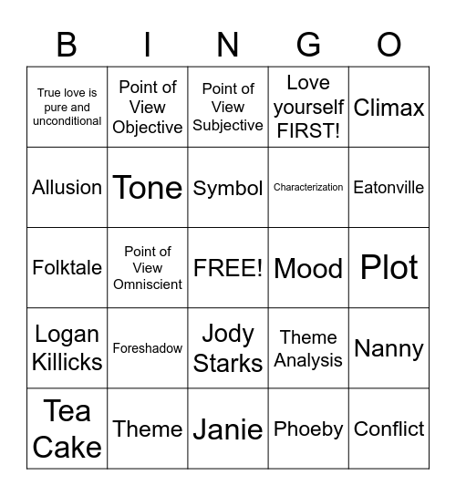 Their Eyes Were Watching God Bingo Card