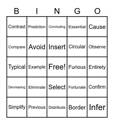 Vocabulary Bingo Card