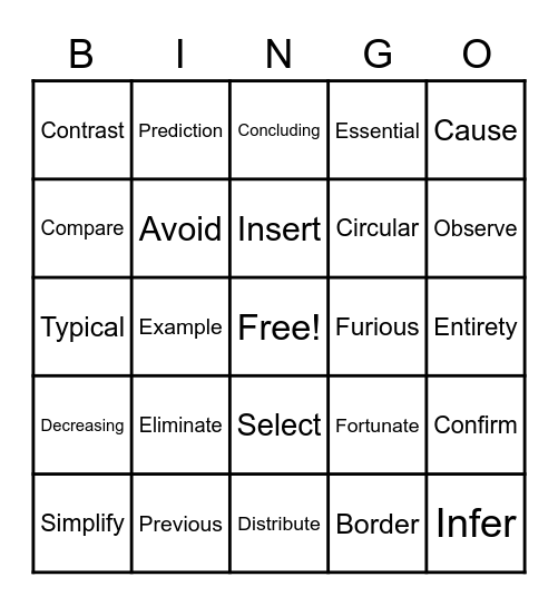 Vocabulary Bingo Card