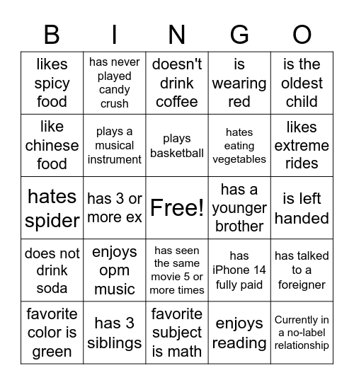 Untitled Bingo Card