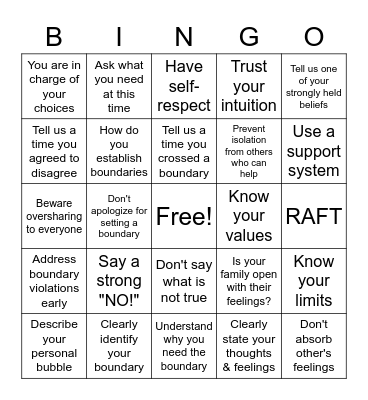 Boundary Bingo Card