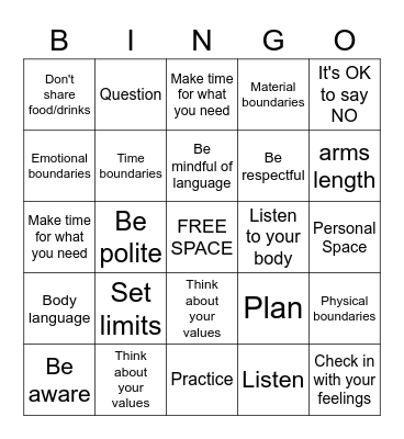 Boundaries Bingo Card