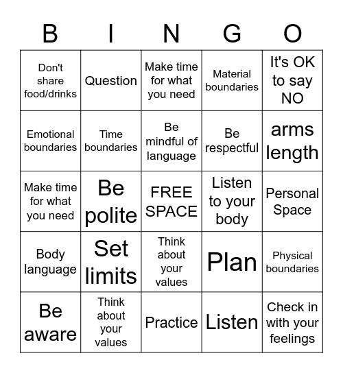 Boundaries Bingo Card