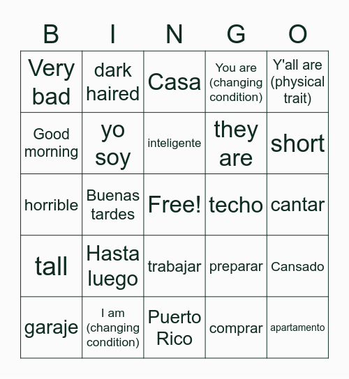 Feb 3 1st Period Bingo Card