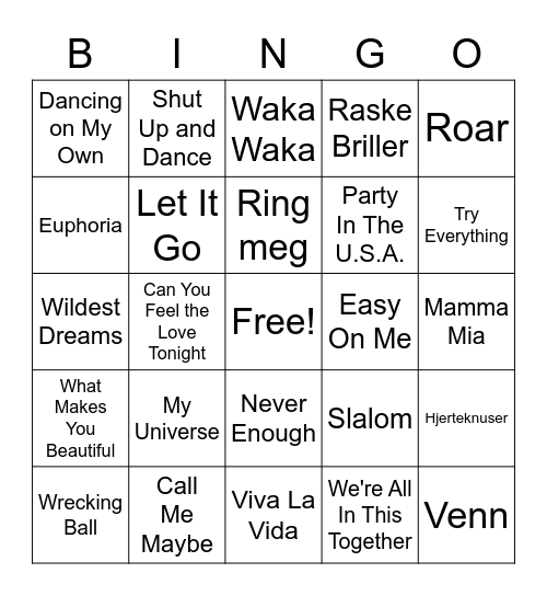 Musikkbingo Card