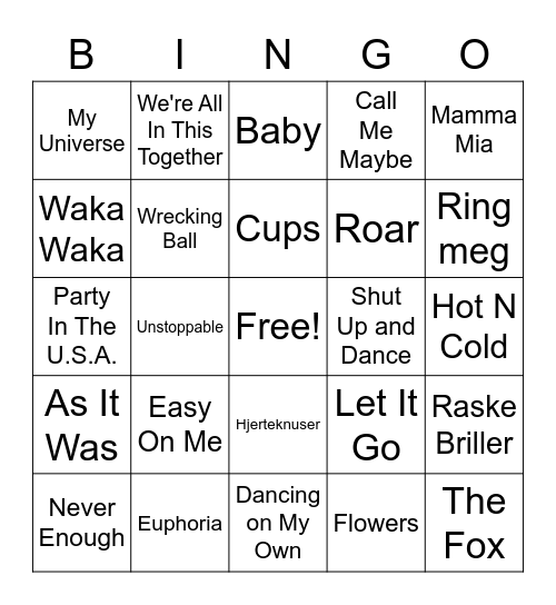 Musikkbingo Card