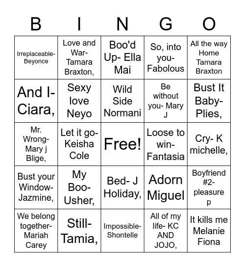 RNB Bingo Card