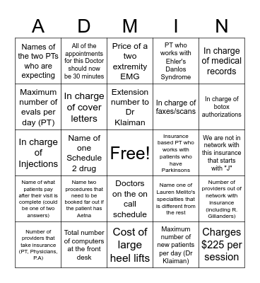 ADMIN BINGO! Bingo Card