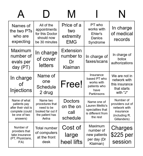 ADMIN BINGO! Bingo Card