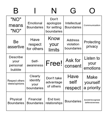 Boundaries Bingo Card