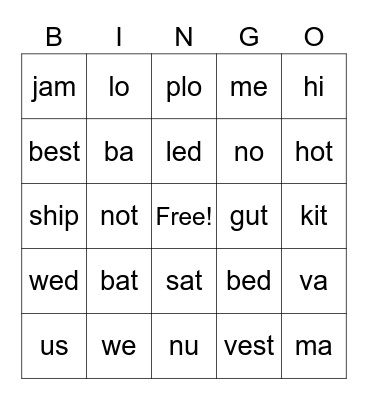 Open and closed syllables Bingo Card