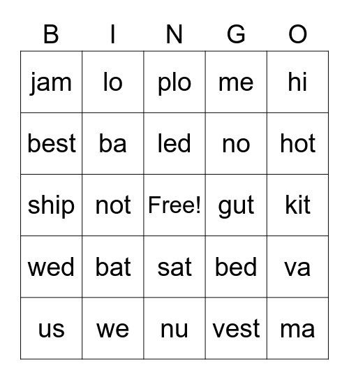 Open and closed syllables Bingo Card