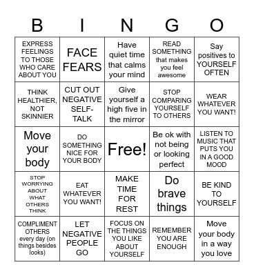 BODY POSITIVITY BINGO Card