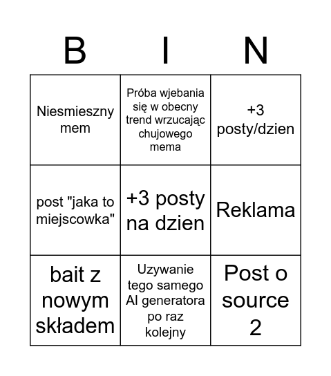 twitter Ago Bingo Card