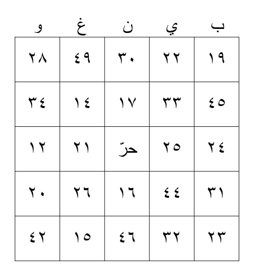 بينغو Bingo Card