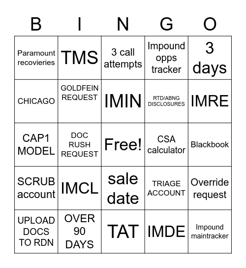 IMPOUNDS Bingo Card