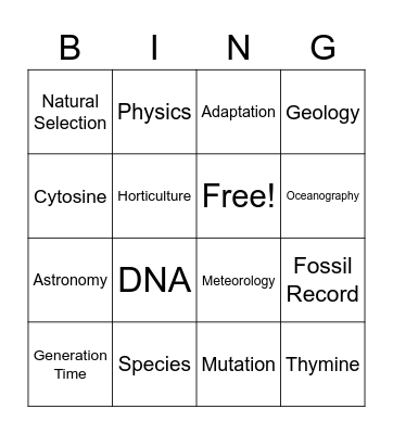 The Evolution of Living Things Bingo Card