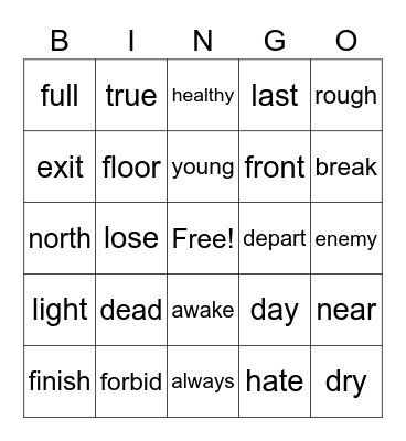 Antonyms-1 Bingo Card