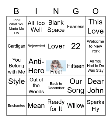 The Music of Taylor Swift Bingo Card