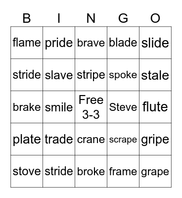 3-3 Magic e with blends Bingo Card