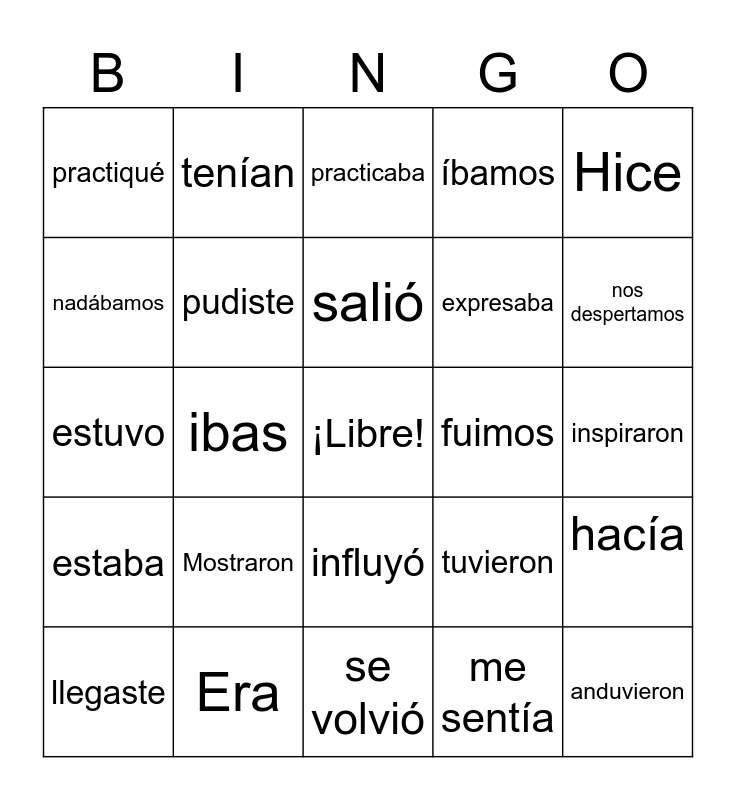 El Pasado Bingo Card