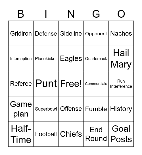 2023 SUPERBOWL BINGO Card