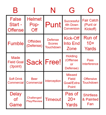 FBMSM Superbowl Bingo Card