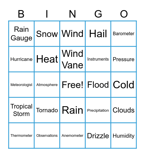 Weather Bingo! Bingo Card