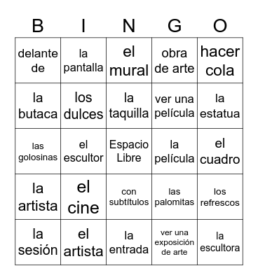 EN EL CINE Bingo Card