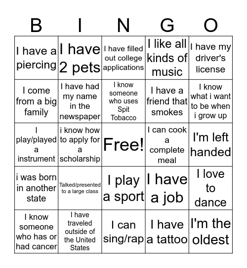 Get To Know You Bingo Card