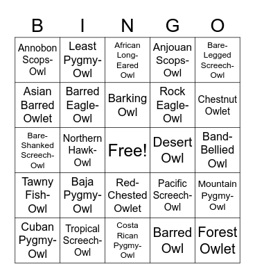 SUPERB-OWL BINGO Card