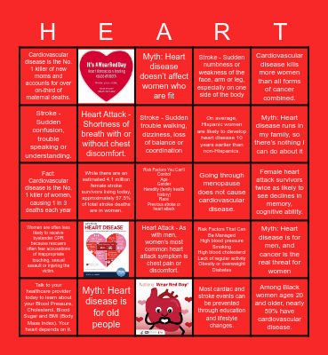 National Wear Red Day Bingo Card